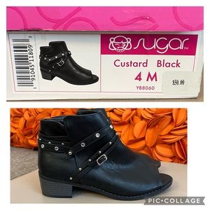 ❣️🆕Sugar Black Custard Open Toe Strappy Booties❣️